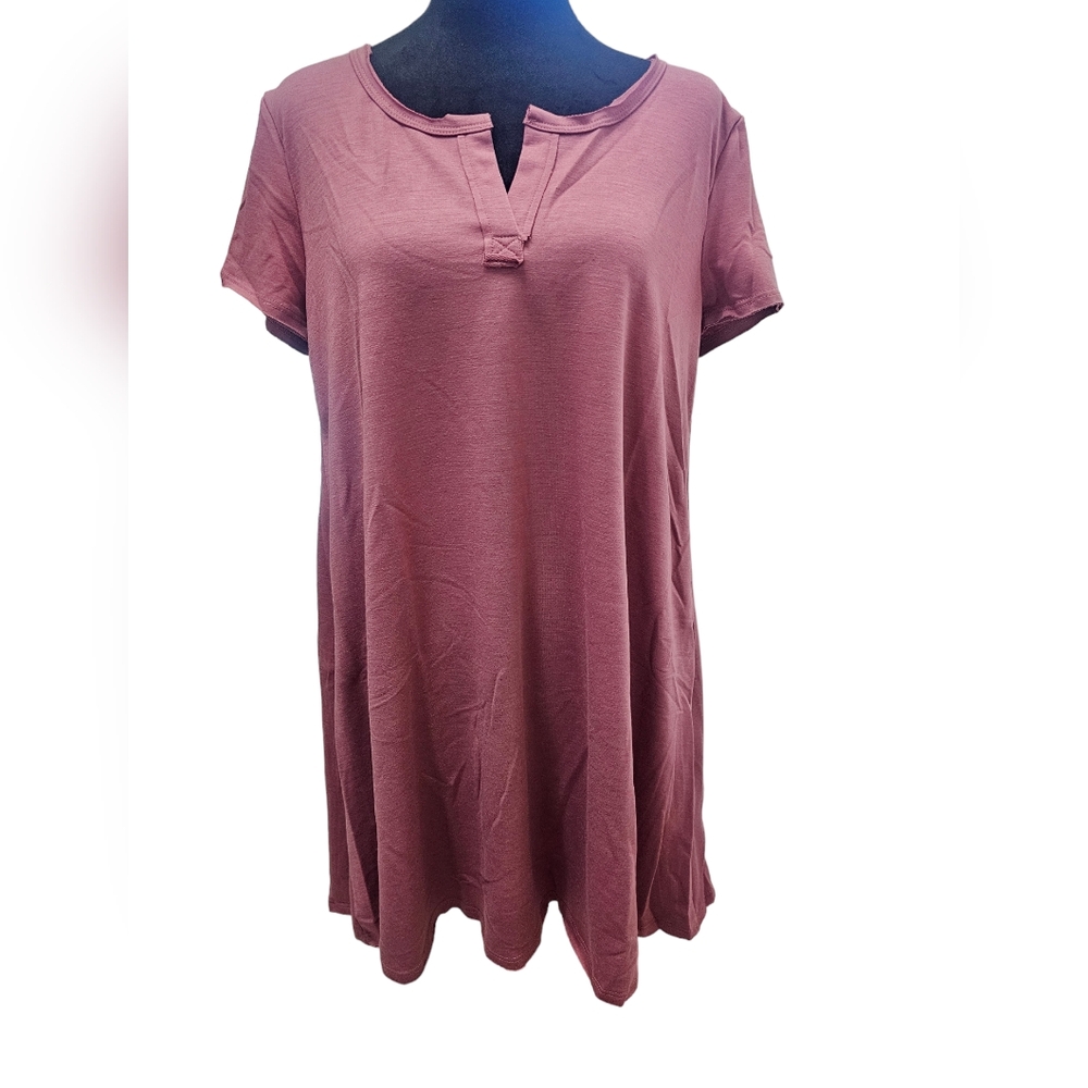 NWT Tam Ware Short Sleeve Loose Swing Henley Tunic Dress Medium